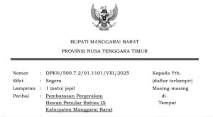 Surat Pembatasan Hewan Penular Rabies. (Foto : Dok. IKP)QA